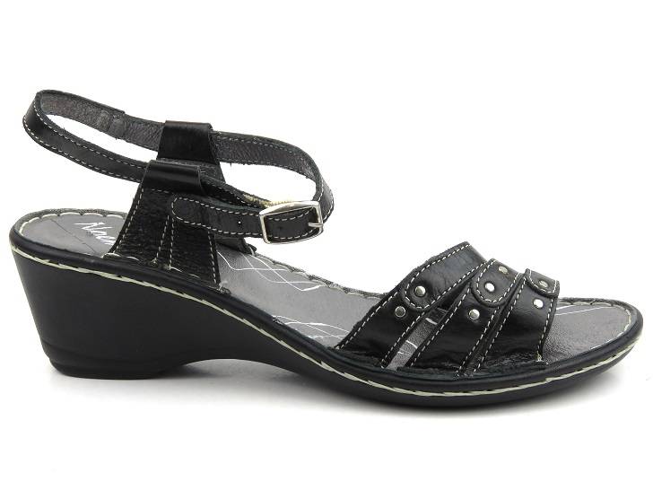 Sandały damskie na koturnie - Helios Komfort 901, czarne