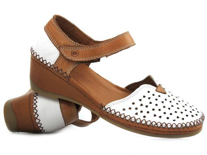 Sandały damskie na koturnie - Manitu 910156, białe