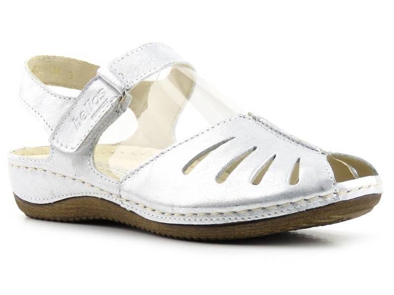 Sandały damskie z ażurową cholewką - HELIOS Komfort 4009, srebrne