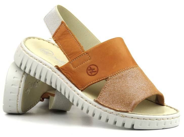 Sandały damskie z elastyczną gumką - HELIOS Komfort 291, jasnobrązowe