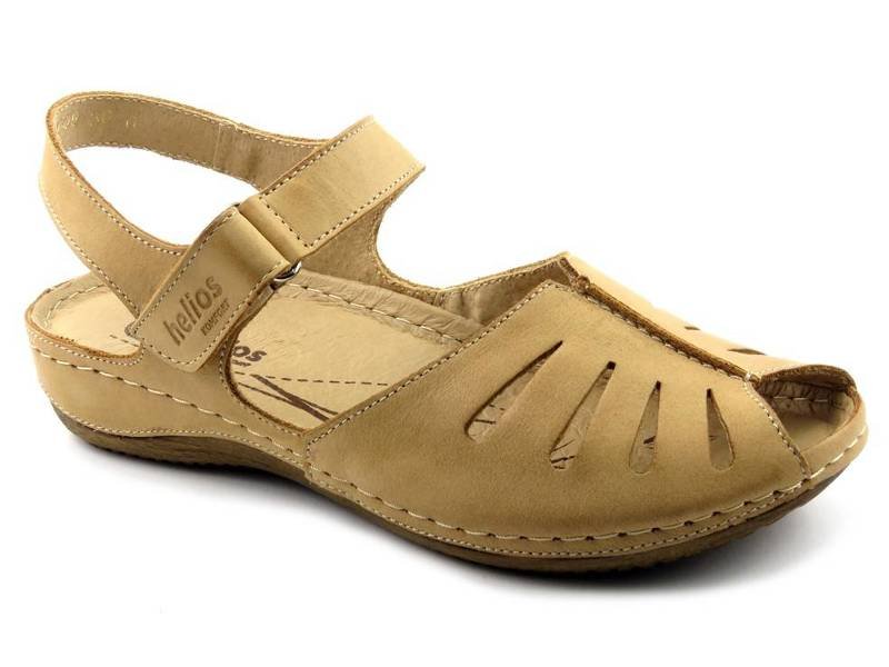 Sandały damskie z przewiewną cholewką - HELIOS Komfort 4009, jasnobrązowe