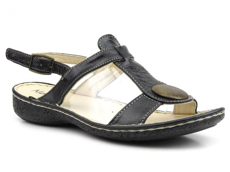 Sandały damskie ze skóry naturalnej - Helios Komfort 672 ST, czarne