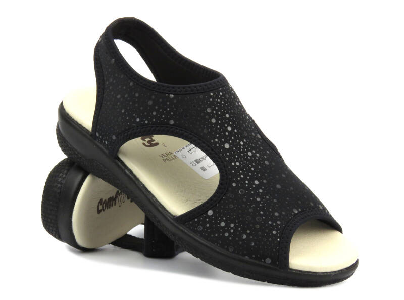 Sandały damskie ze skórzaną wkładką - Comfooty EMMA, czarne