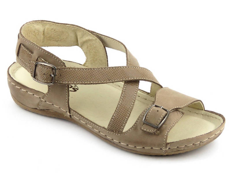 Sandały damskie ze skrzyżowanymi paskami - Helios Komfort 215, beżowe