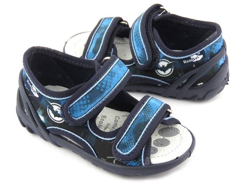 Sandały dziecięce ze skórzaną, profilowaną wkładką - RenBut 112NP-1334, ciemnoniebieskie