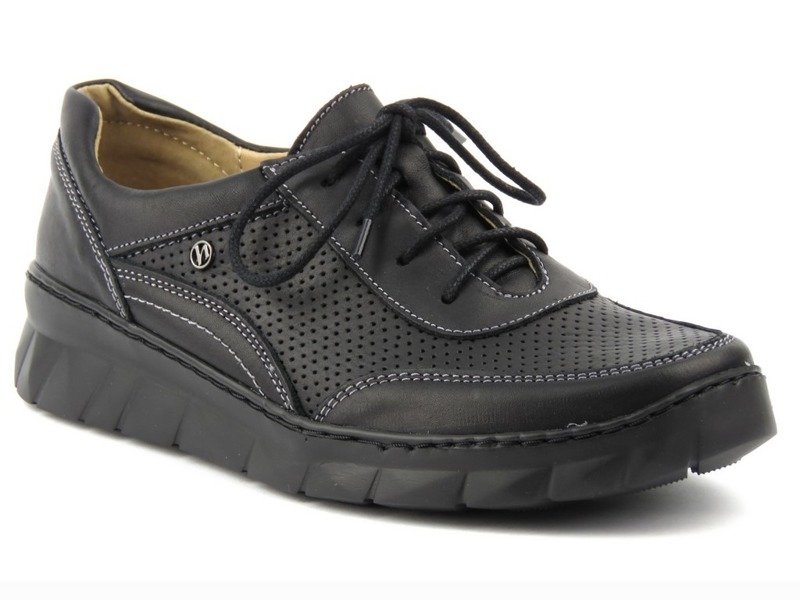 Skórzane buty damskie sportowe - Helios Komfort 360, czarne