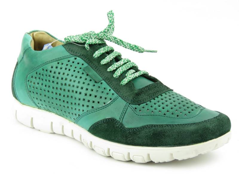 Skórzane buty męskie sportowe - VANELLI 181 LISA, zielone