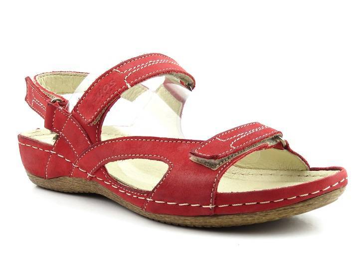 Skórzane sandały damskie Helios Komfort 221, czerwone