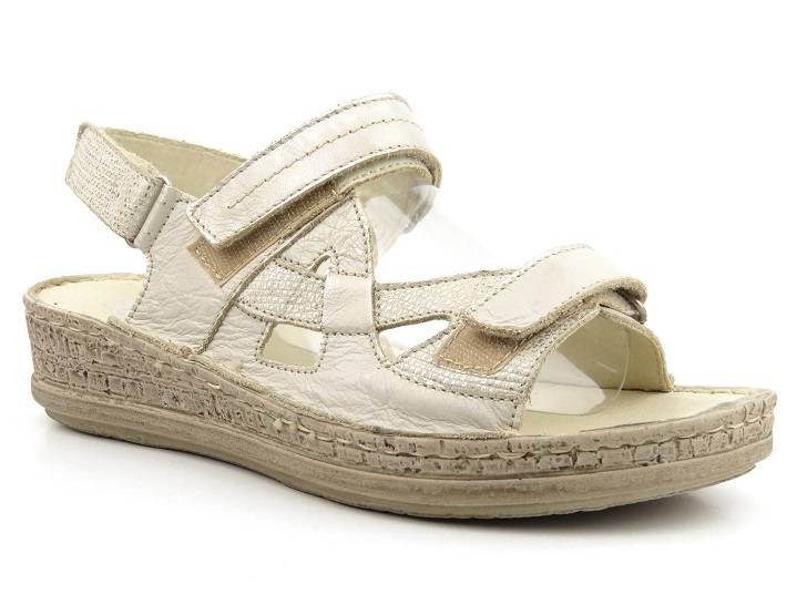 Skórzane sandały damskie - Helios Komfort 239, złote