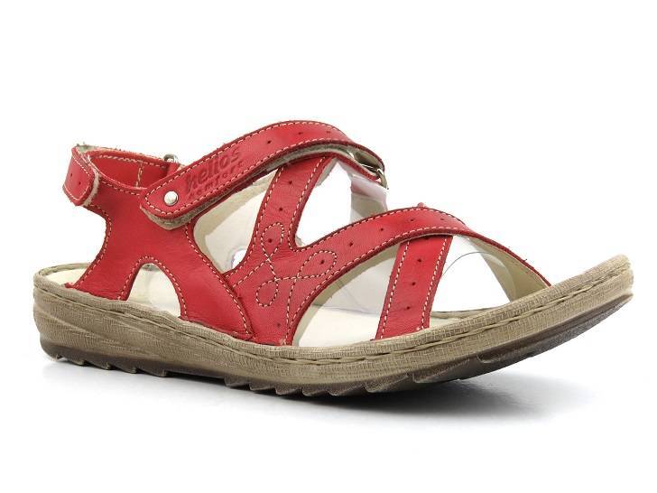 Skórzane sandały damskie - Helios Komfort 298, czerwone