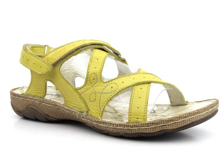 Skórzane sandały damskie - Helios Komfort 298, żółte