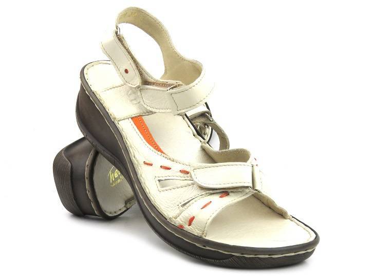 Skórzane sandały damskie Helios Komfort 638/2, ecru