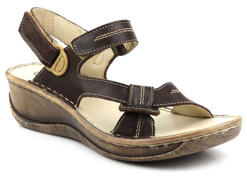 Skórzane sandały damskie Helios Komfort 656, brązowe