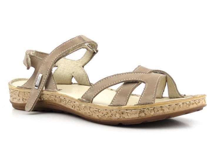 Skórzane sandały damskie - Helios Komfort 667, beżowe