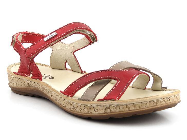 Skórzane sandały damskie - Helios Komfort 667, czerwone