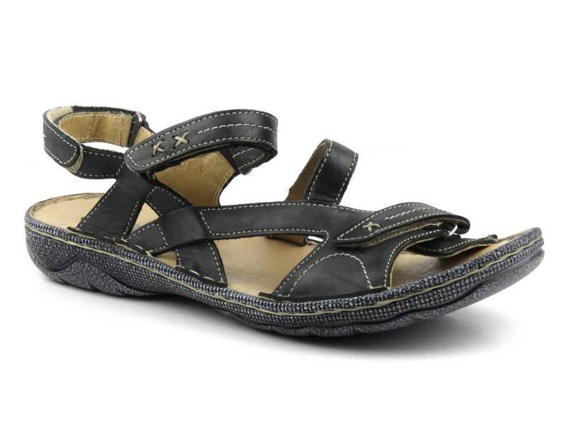 Skórzane sandały damskie - Helios Komfort 750, czarne
