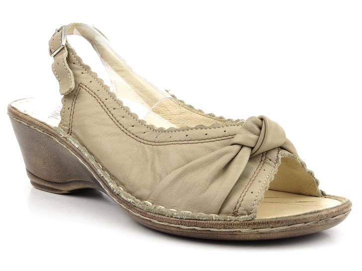 Skórzane sandały damskie - Helios Komfort 783, cappuccino