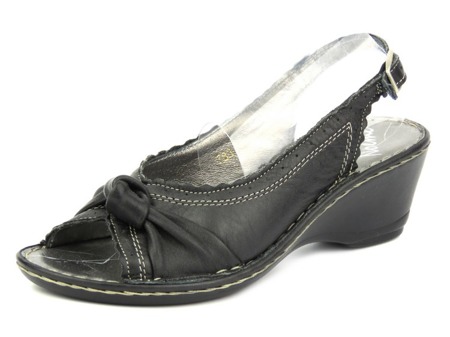 Skórzane sandały damskie - Helios Komfort 783, czarne