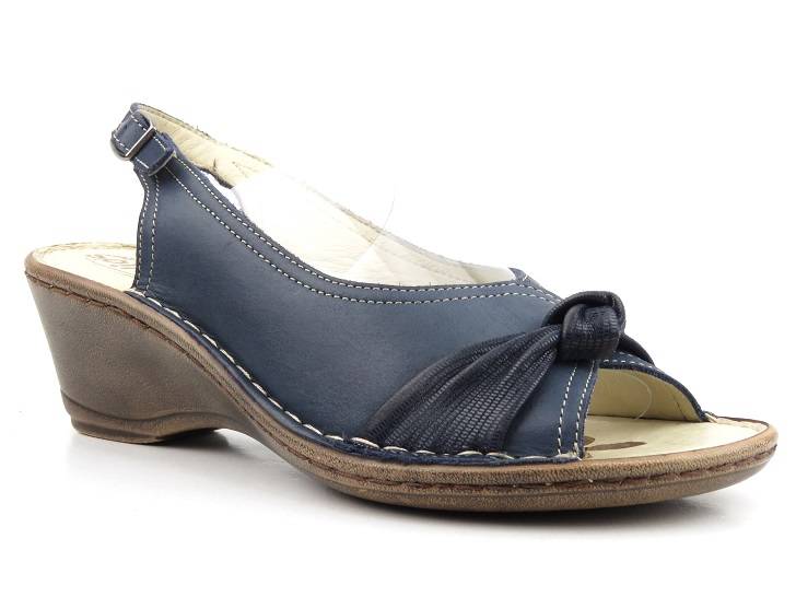 Skórzane sandały damskie - Helios Komfort 783, granatowe