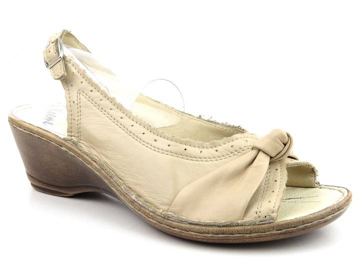 Skórzane sandały damskie - Helios Komfort 783, jasnobeżowe