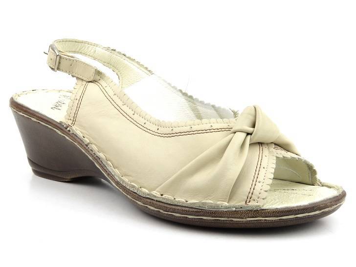 Skórzane sandały damskie - Helios Komfort 783, kremowe