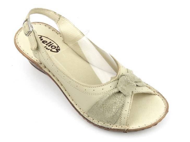 Skórzane sandały damskie - Helios Komfort 783, kremowe z połyskującym akcentem
