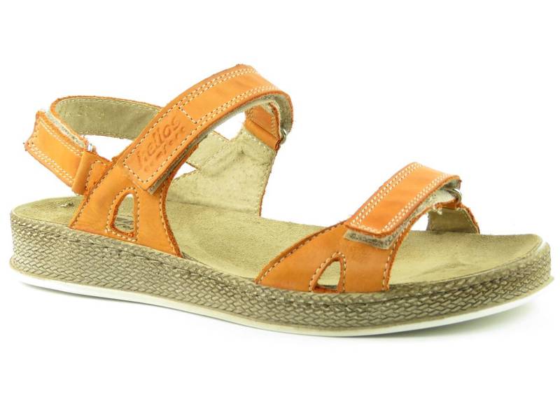 Skórzane sandały damskie na a'la plecionej podeszwie - HELIOS Komfort 282, pomarańczowe