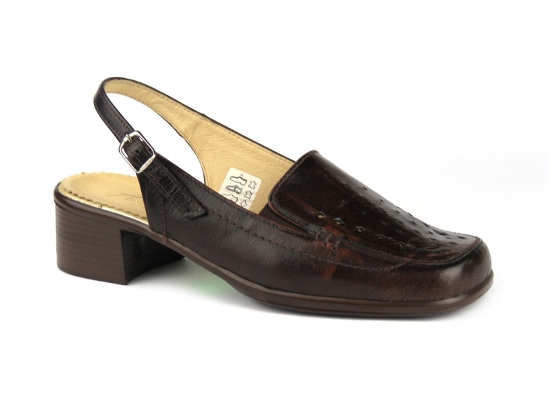 Skórzane sandały damskie na klocku - Agxbut 181, ciemnobrązowe
