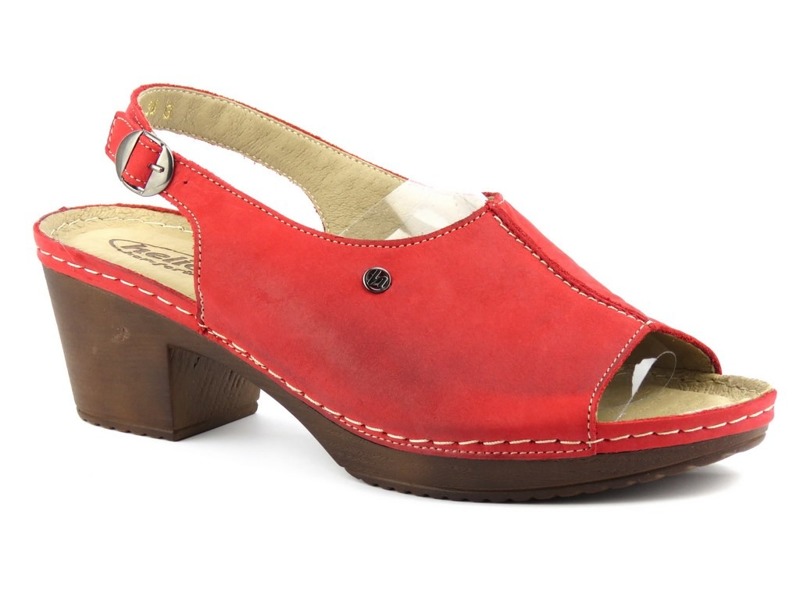 Skórzane sandały damskie na klocku - HELIOS Komfort 223, czerwone