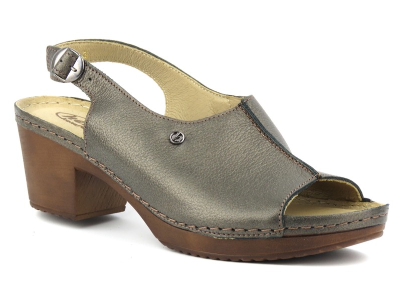 Skórzane sandały damskie na klocku - HELIOS Komfort 223, miedziane
