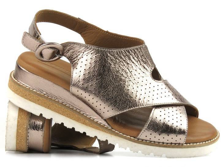 Skórzane sandały damskie na koturnie - Artiker 50C0844, brązowe