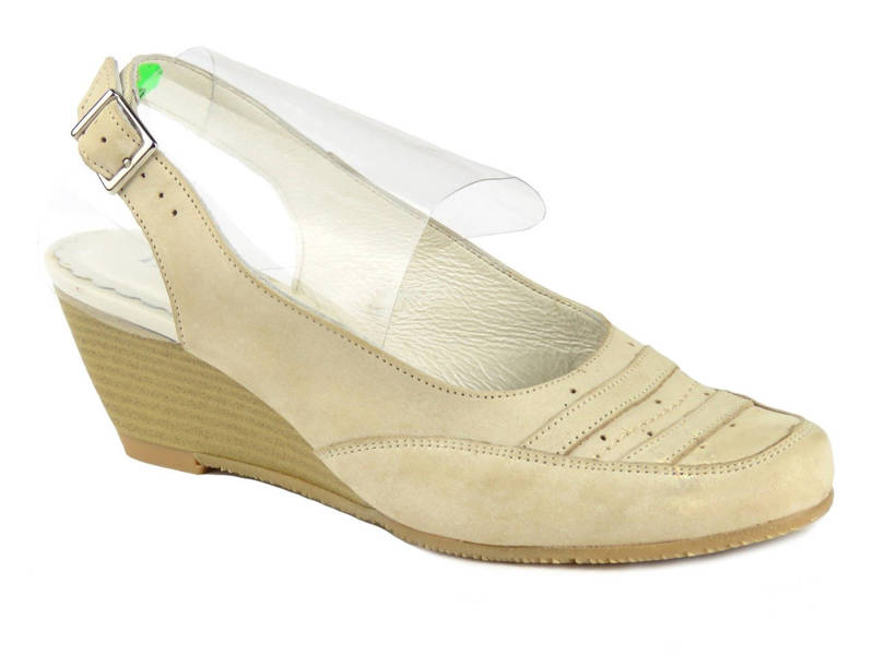 Skórzane sandały damskie na koturnie - Natalii L-19, beżowe, II