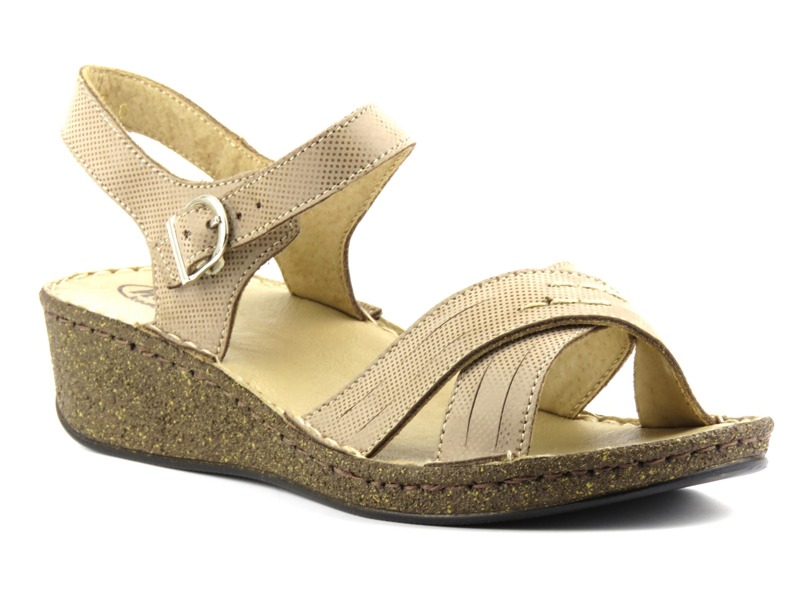 Skórzane sandały damskie na niewysokim koturnie - HELIOS Komfort 228