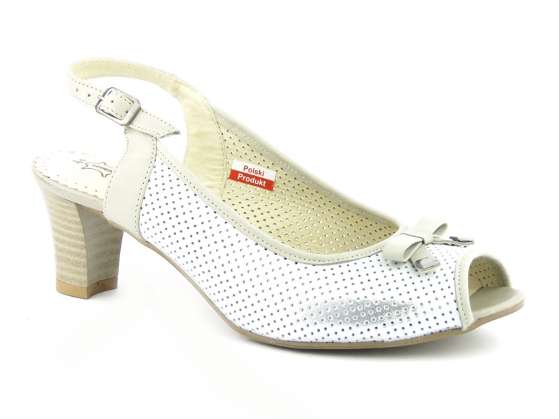 Skórzane sandały damskie na obcasie - AXEL 2222, srebrne