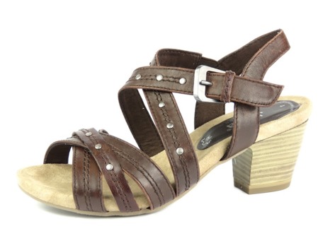 Skórzane sandały damskie na obcasie - Jana 28305, brązowe