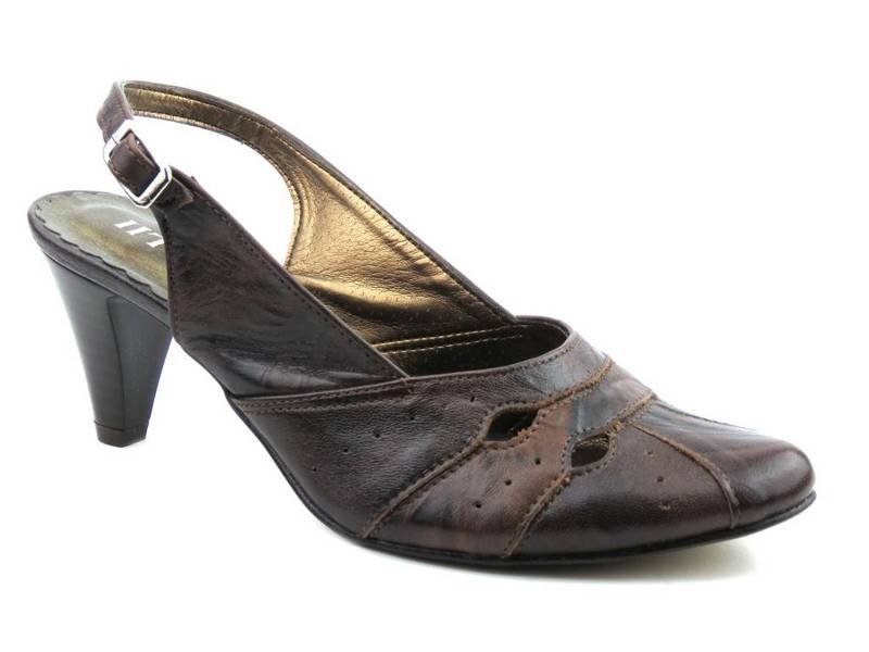 Skórzane sandały damskie na obcasie - NATALII L-3, brązowe