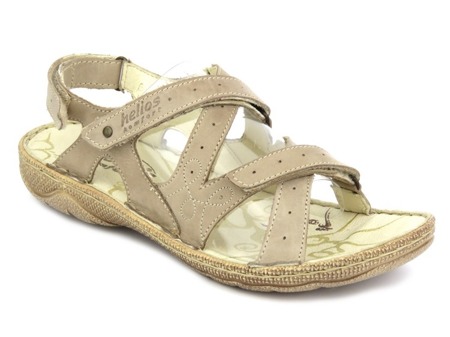 Skórzane sandały damskie na rzepy - Helios Komfort 649, beżowe