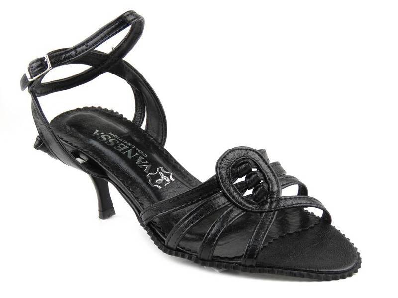 Skórzane sandały damskie na szpilce Bratbut S-1, czarne