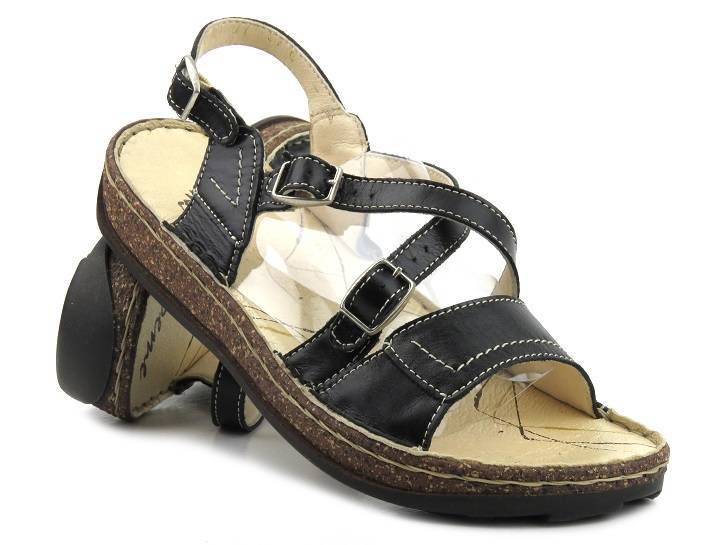 Skórzane sandały damskie polskiej marki Helios Komfort 776, czarne