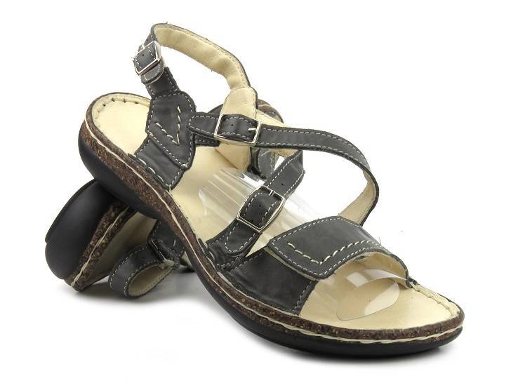 Skórzane sandały damskie polskiej marki Helios Komfort 776, szare