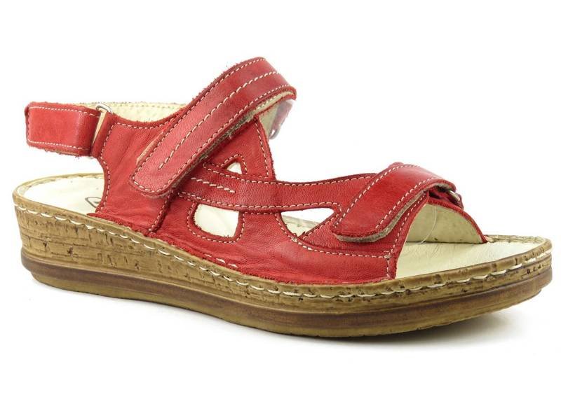 Skórzane sandały damskie polskiej produkcji - Helios Komfort 239, czerwone