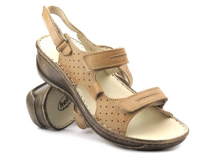Skórzane sandały damskie polskiej produkcji - Helios Komfort 794-2, jasny beż