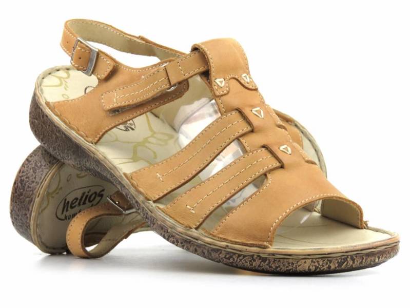 Skórzane sandały damskie, rzymianki - HELIOS Komfort 710, brązowe