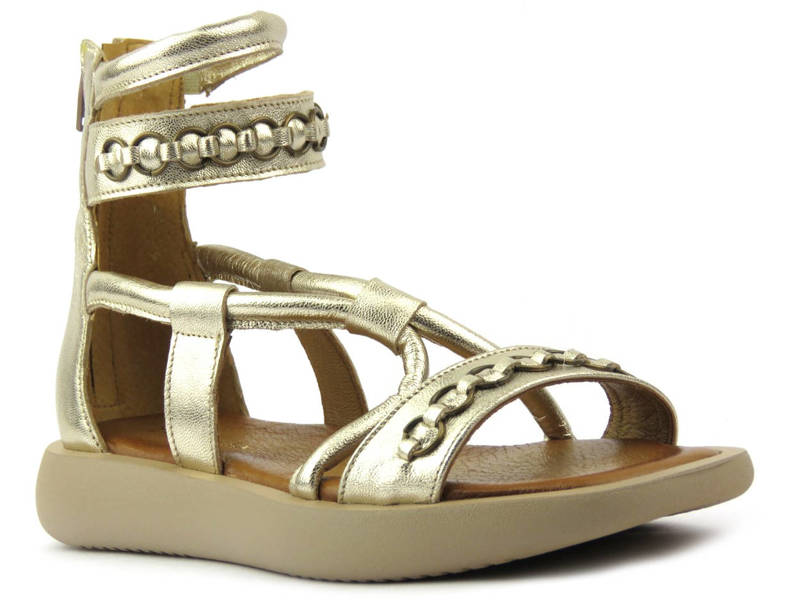 Skórzane sandały damskie, rzymianki Maciejka 05559-25, złote
