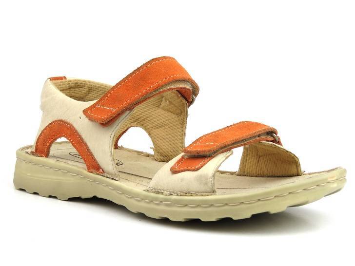 Skórzane sandały damskie sportowe - HELIOS 632, pomarańczowe