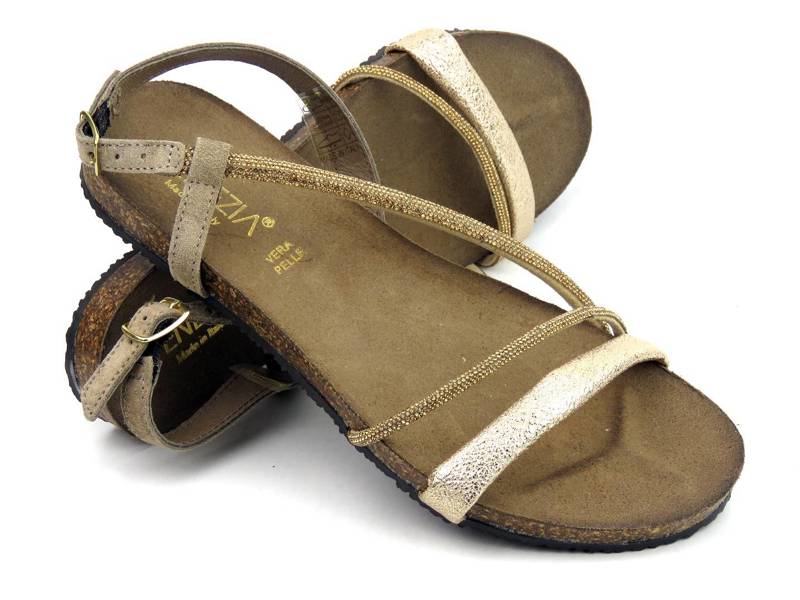 Skórzane sandały damskie z błyszczącymi paskami - VENEZIA 7950, złote