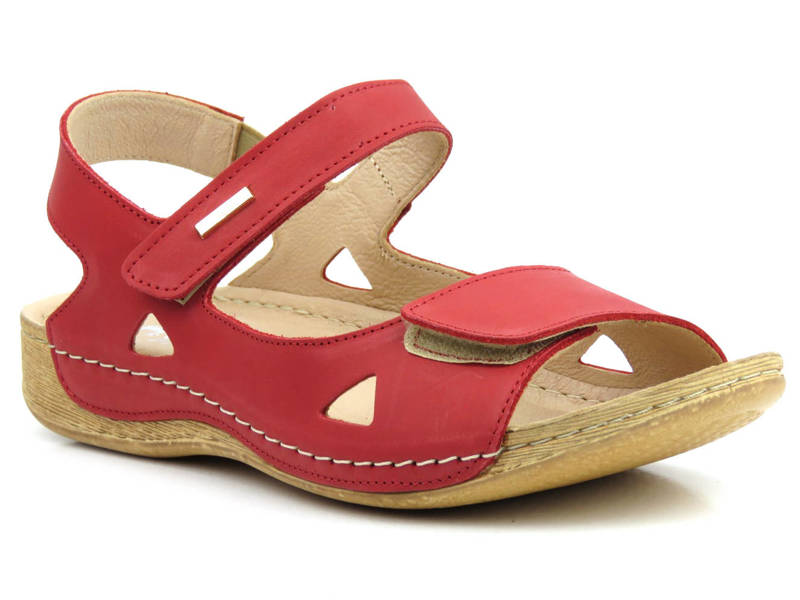 Skórzane sandały damskie z miękką wkładką - Agxbut 550, malinowe