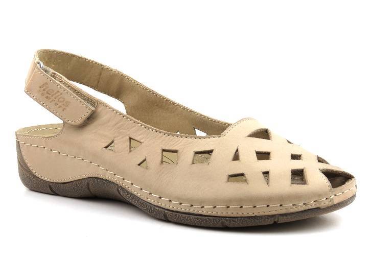 Skórzane sandały damskie z wycięciami - HELIOS Komfort 4027, jasnobeżowe