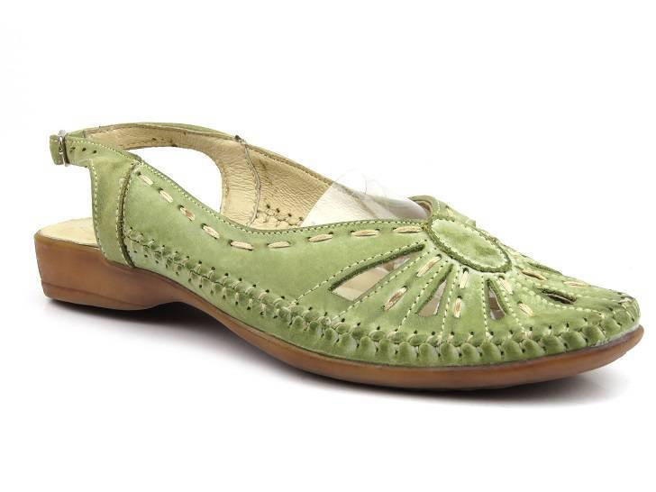 Skórzane sandały damskie z wycięciami - Helios 644 ST, oliwkowe