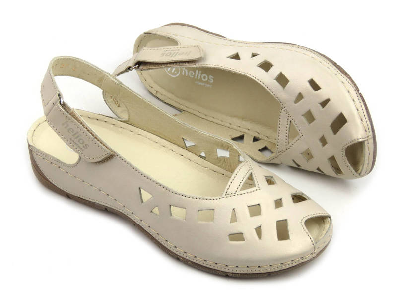 Skórzane sandały damskie z wycięciami - Helios Komfort 4027, złote